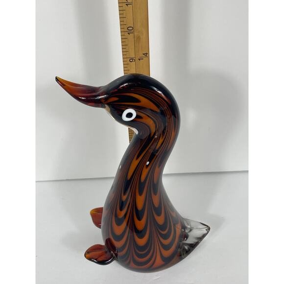 Art Glass “Duck” Sculpture Brown Amber Goose Bird Patterned Figurine Hand blown - Picture 2 of 6